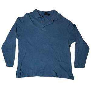 Jos A Bank Polo Shirt Mens XL Blue Long Sleeve Cotton Casual